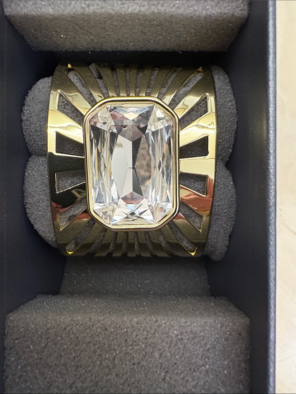 Heidi Daus Gold Cuff Bracelet with Clear Crystal Centerpiece